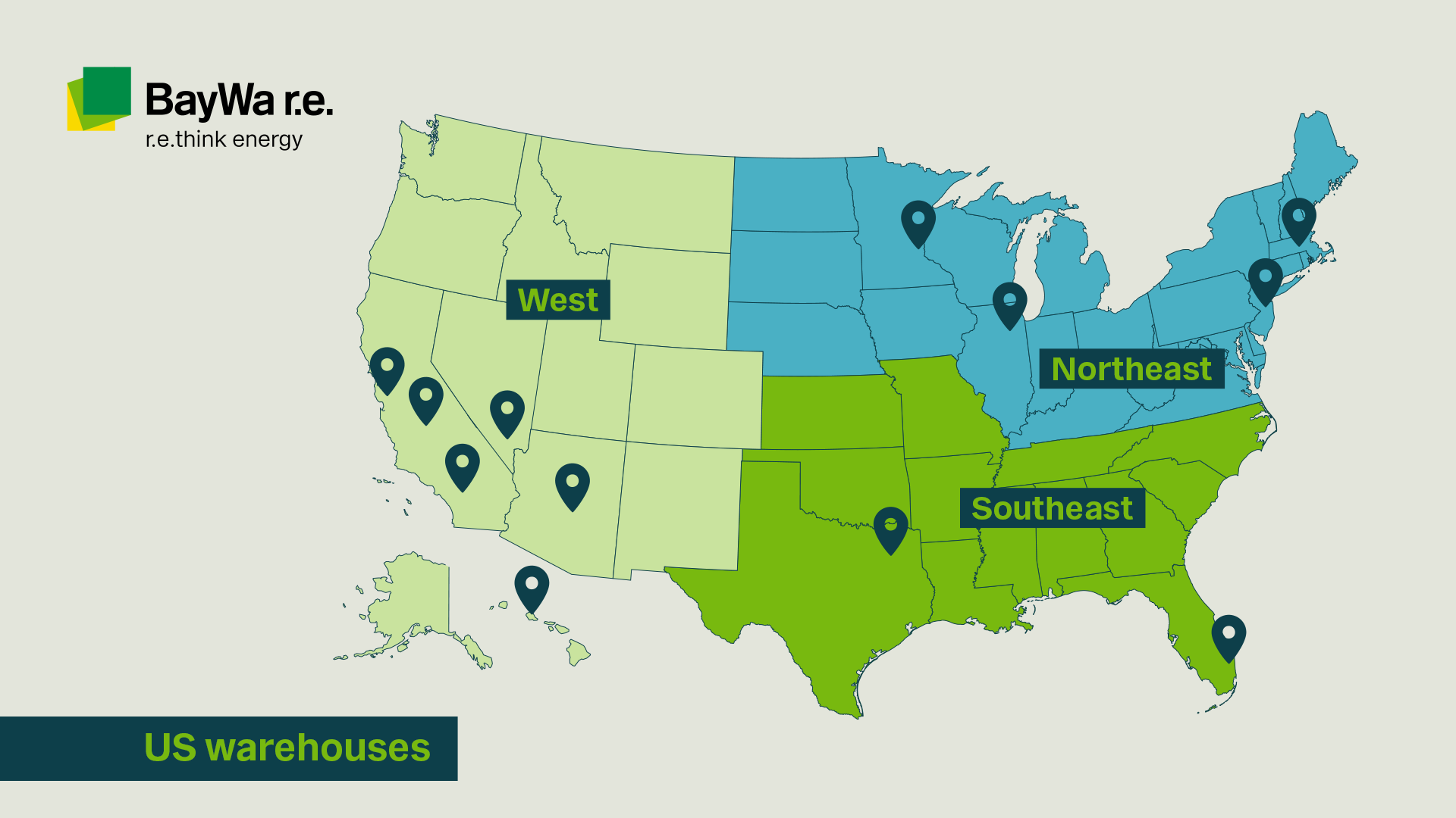 map of bayware warehouses in the us