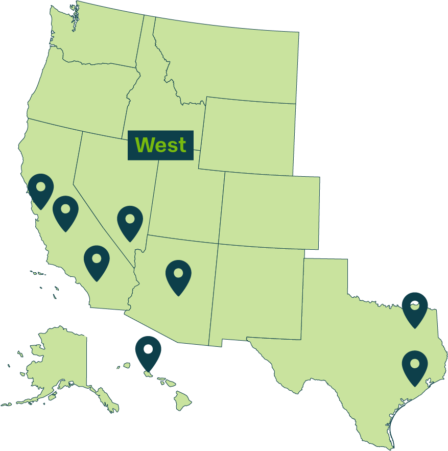 map of baywa re warehouses in california, arizona, nevada, and hawaii
