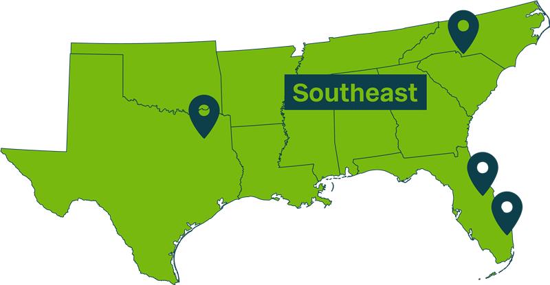 USSY Regional Map DECEMBER 2025 SOUTHEAST 1 baywa solar distribution locations southeast usa
