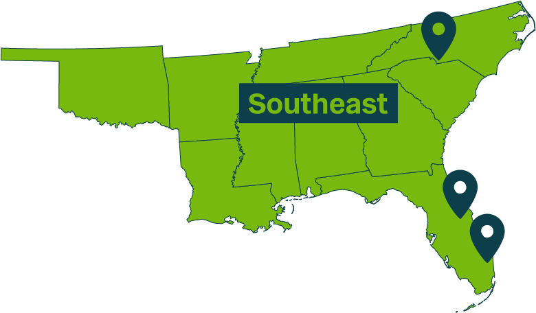 USSY Regional Map OCTOBER 2026 SOUTHEAST baywa solar distribution locations southeast usa